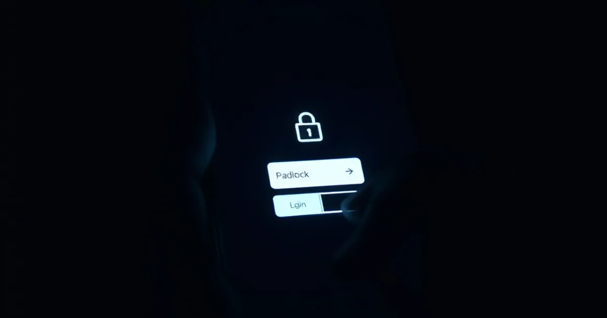 Smartphone affichant un écran de connexion sécurisé avec un cadenas, dans une ambiance sombre et cinématique